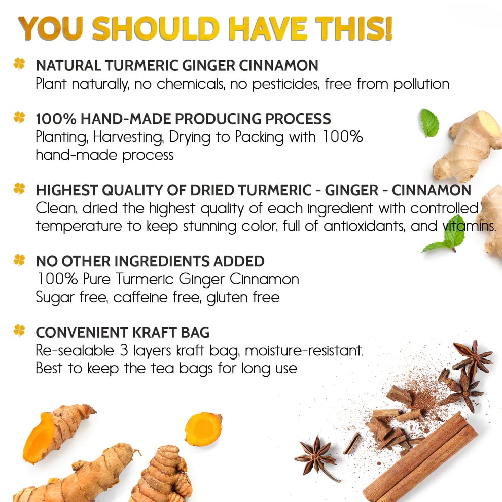 Turmeric, Ginger, Cinnamon Tea, Tea Bags, 100% Natural